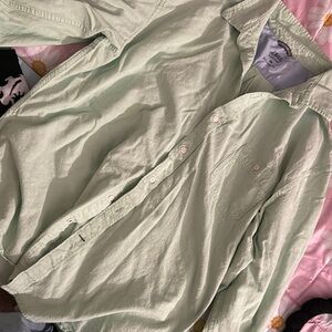 Izod Green Casual Button Down Shirt Soft Cotton